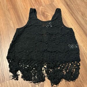 Black Lace with Fringe Monteau Tank Too Size M